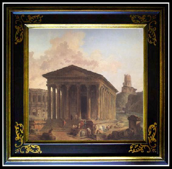 framed  ROBERT, Hubert The Maison Carre at Nimes with the Amphitheater and the Magne Tower (mk05), Ta083